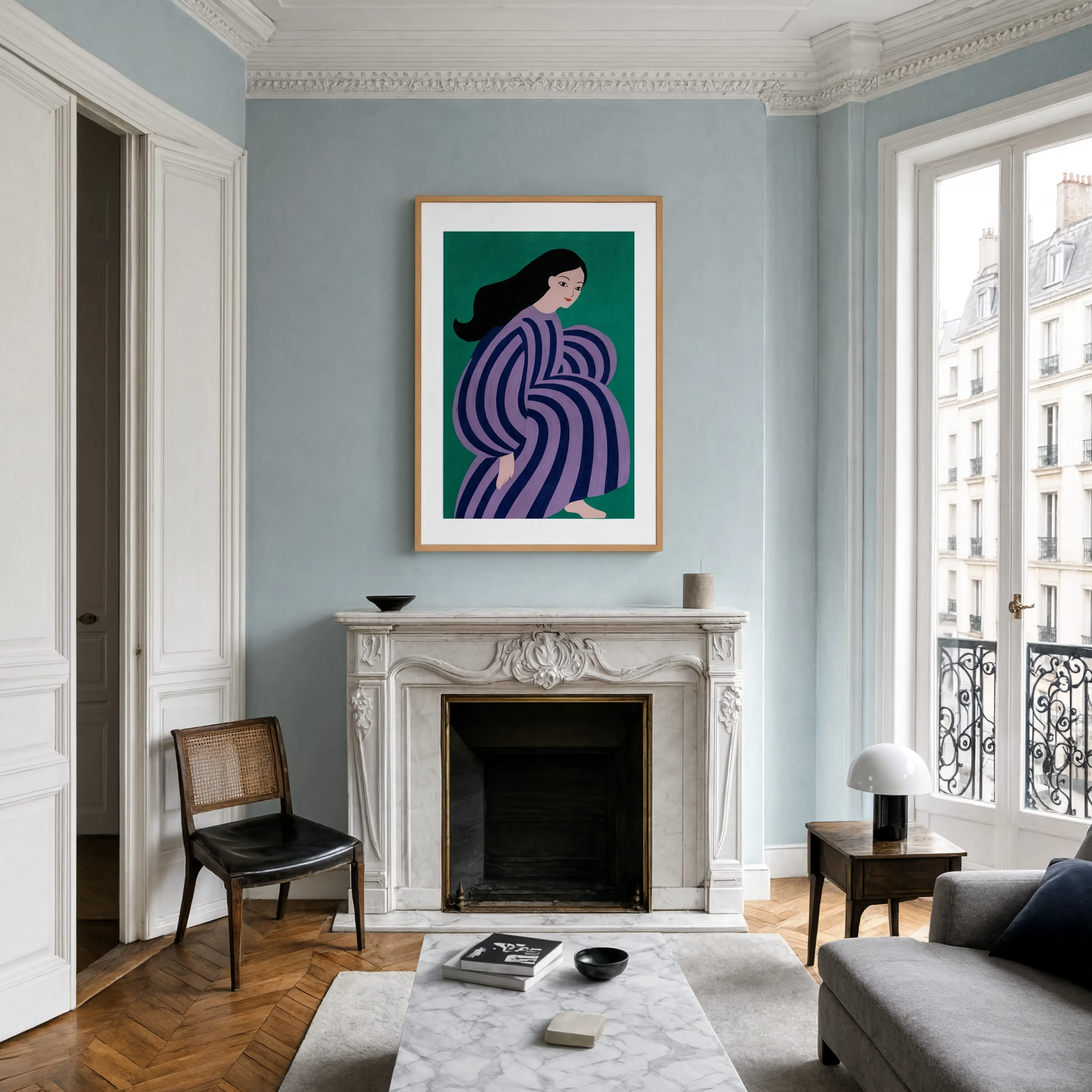 Figurative Woman in Striped Dress | Contemporary Abstract Portrait Wall Art