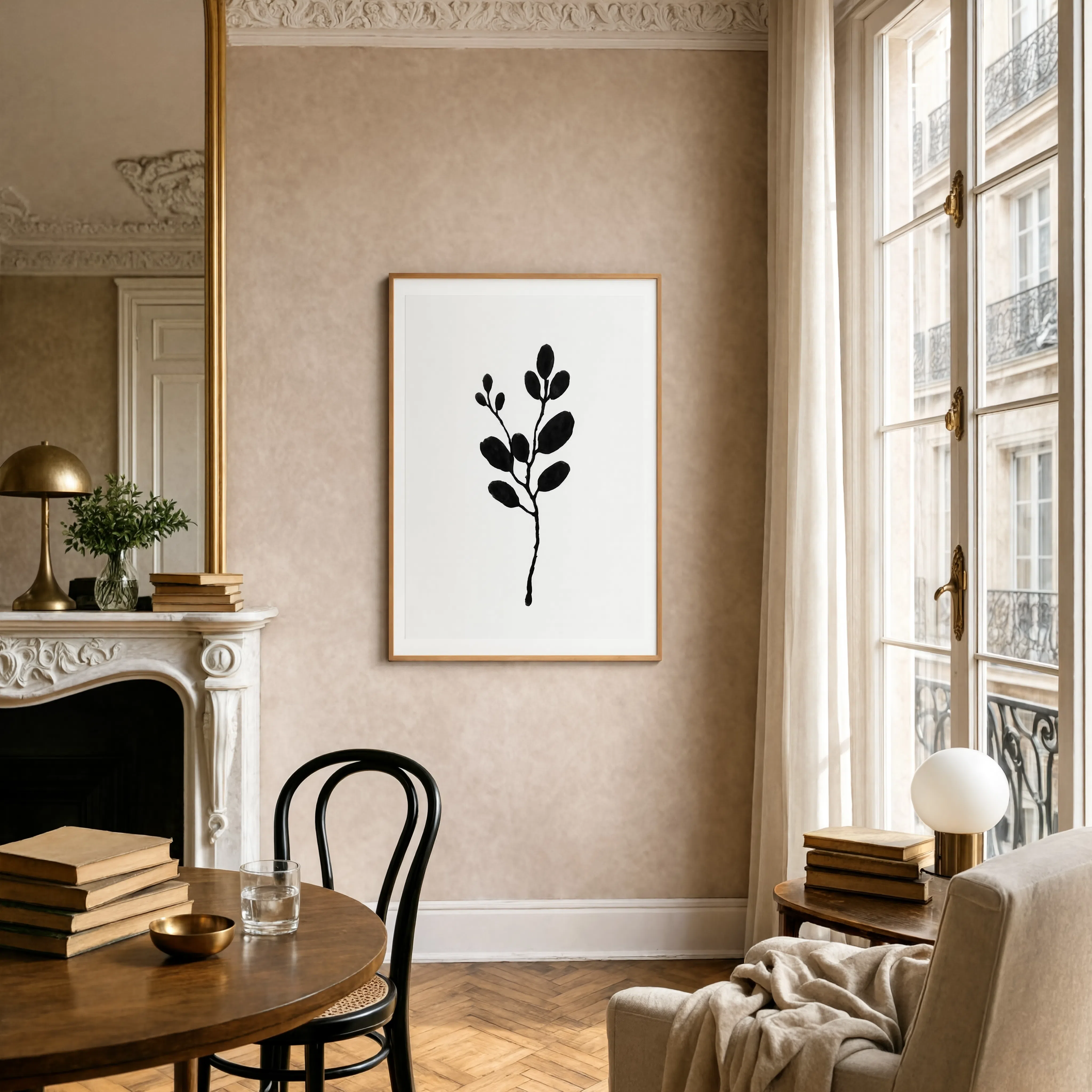 Monochrome Ink Botanical Print | Minimalist Black & White Wall Art
