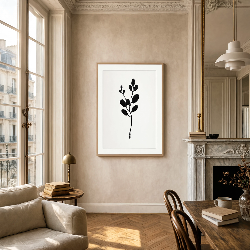 Monochrome Ink Botanical Print | Minimalist Black & White Wall Art