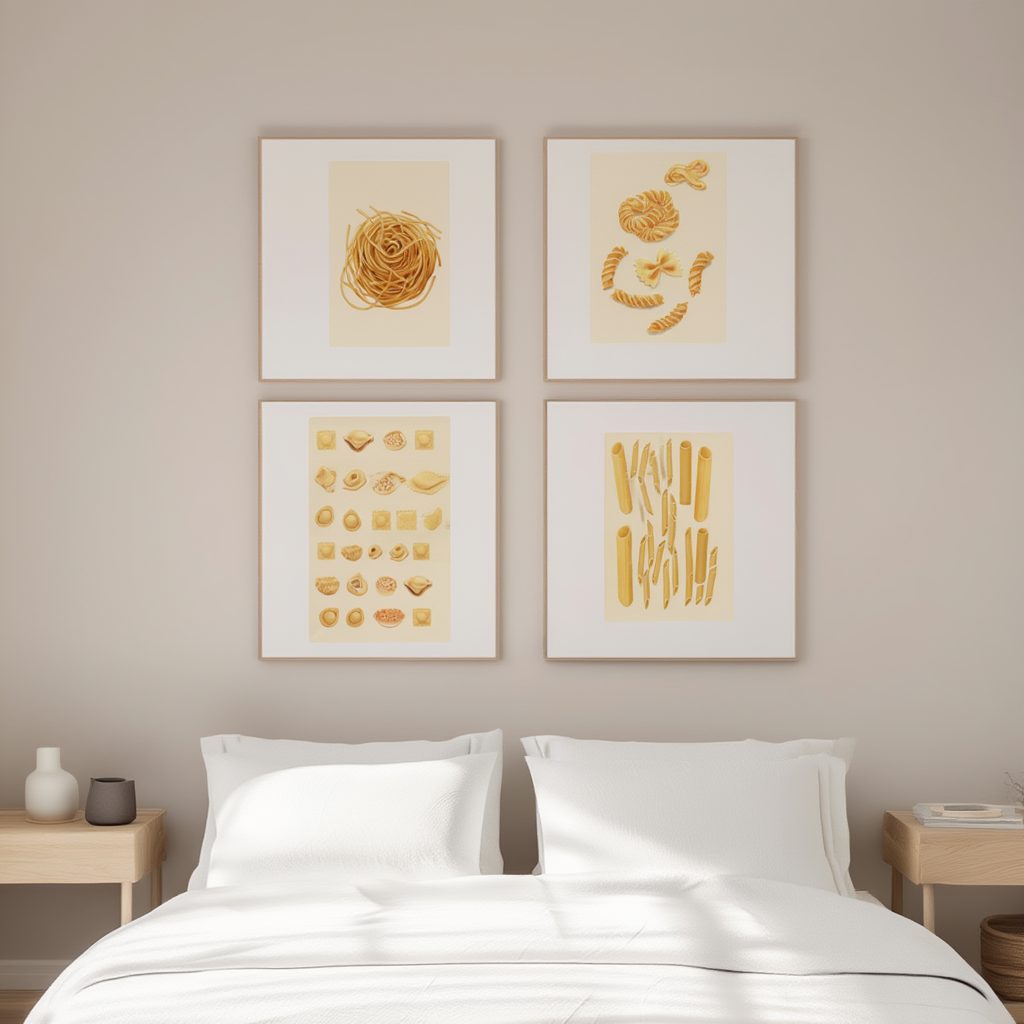 4 Pasta Prints – Retro Italian Kitchen Wall Art - Hakyarts