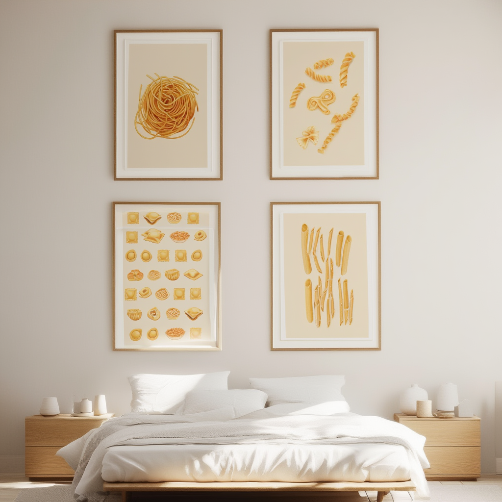 4 Pasta Prints – Retro Italian Kitchen Wall Art - Hakyarts