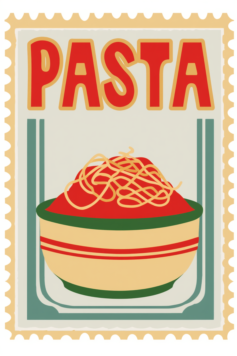 Bon Appétit Kitchen Art Set – 4 Prints Featuring Pasta, Lobster & Tomatoes