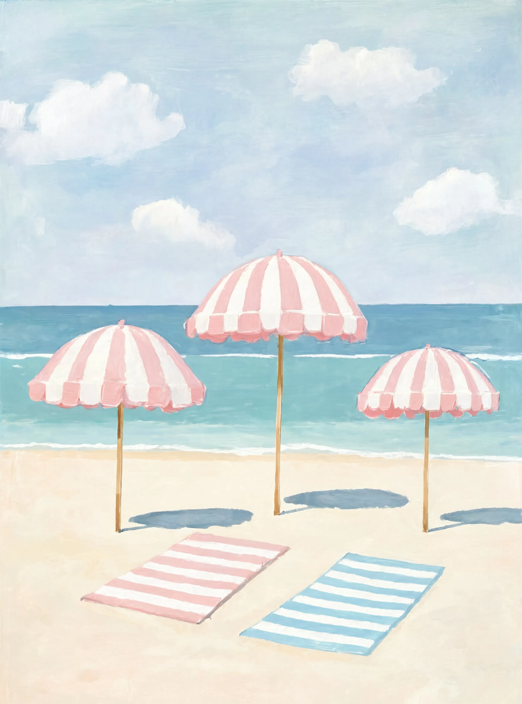 Set of 2 Hanging Laundry – Blue Stripes & Pastel Beach Painting | Coastal Mediterranean Wall Art