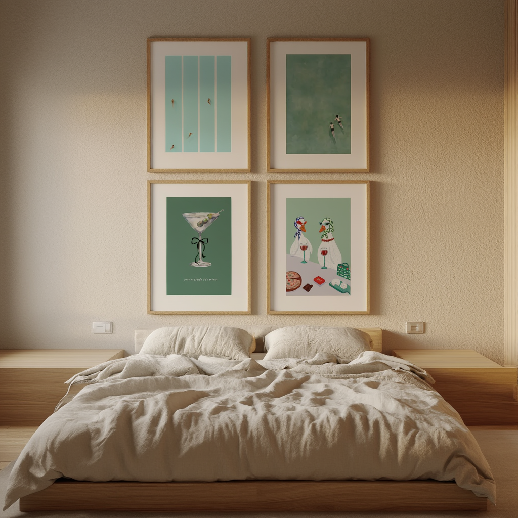 Set of 4 Duck Illustrative Prints – Swimming & Olives – Whimsical Wall Art - Hakyarts