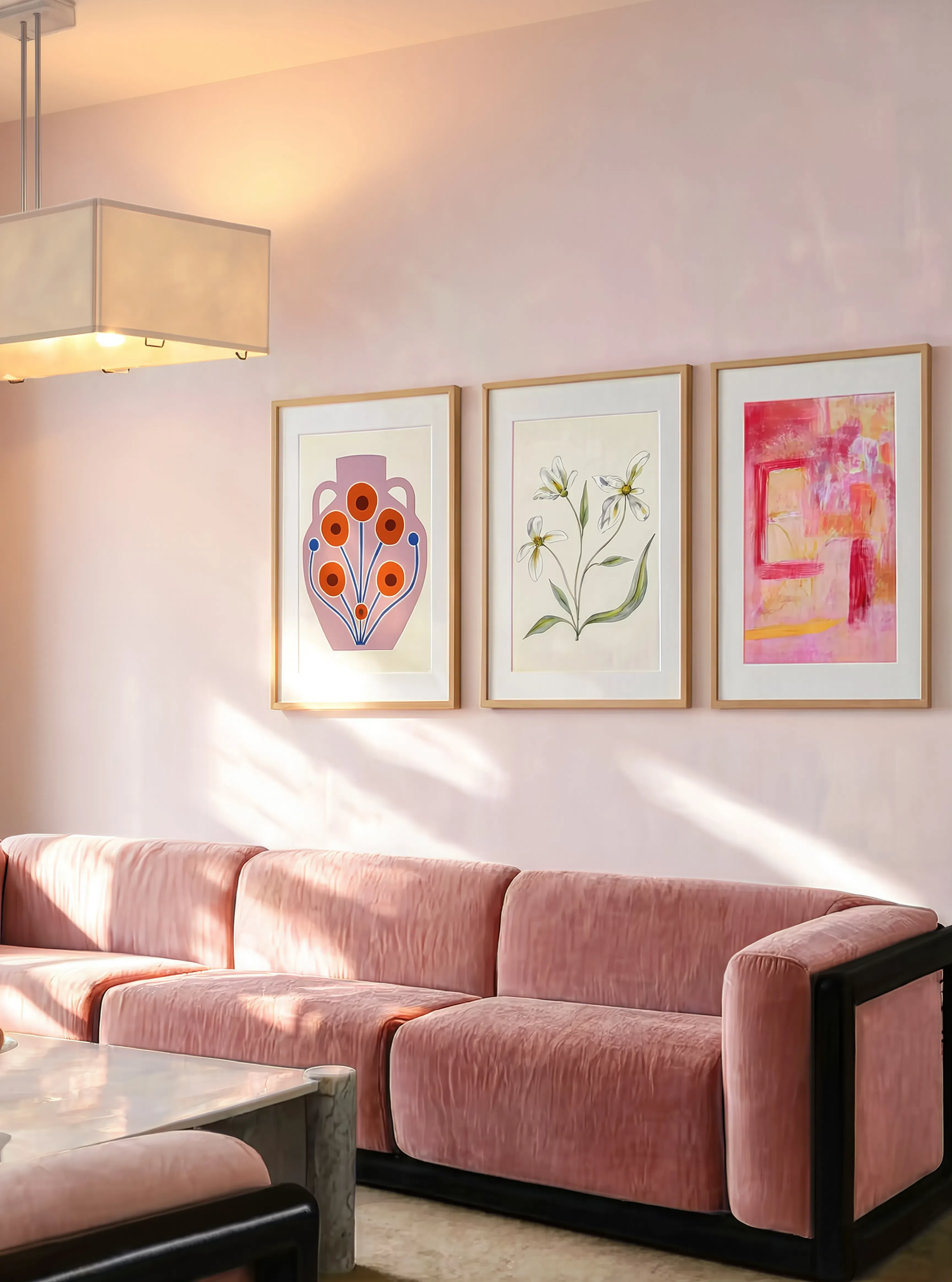 Set of 3 Vase 7 – Series, White Florals Botanical II & Warm Abstract Wash | Contemporary Still Life, Botanical & Abstract Wall Art Prints