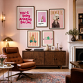 Pink Aesthetic Wall Art Set of 5 – Whimsical Animals, Pantone Minimalism & Bold Contemporary Prints