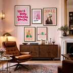Pink Aesthetic Wall Art Set of 5 – Whimsical Animals, Pantone Minimalism & Bold Contemporary Prints