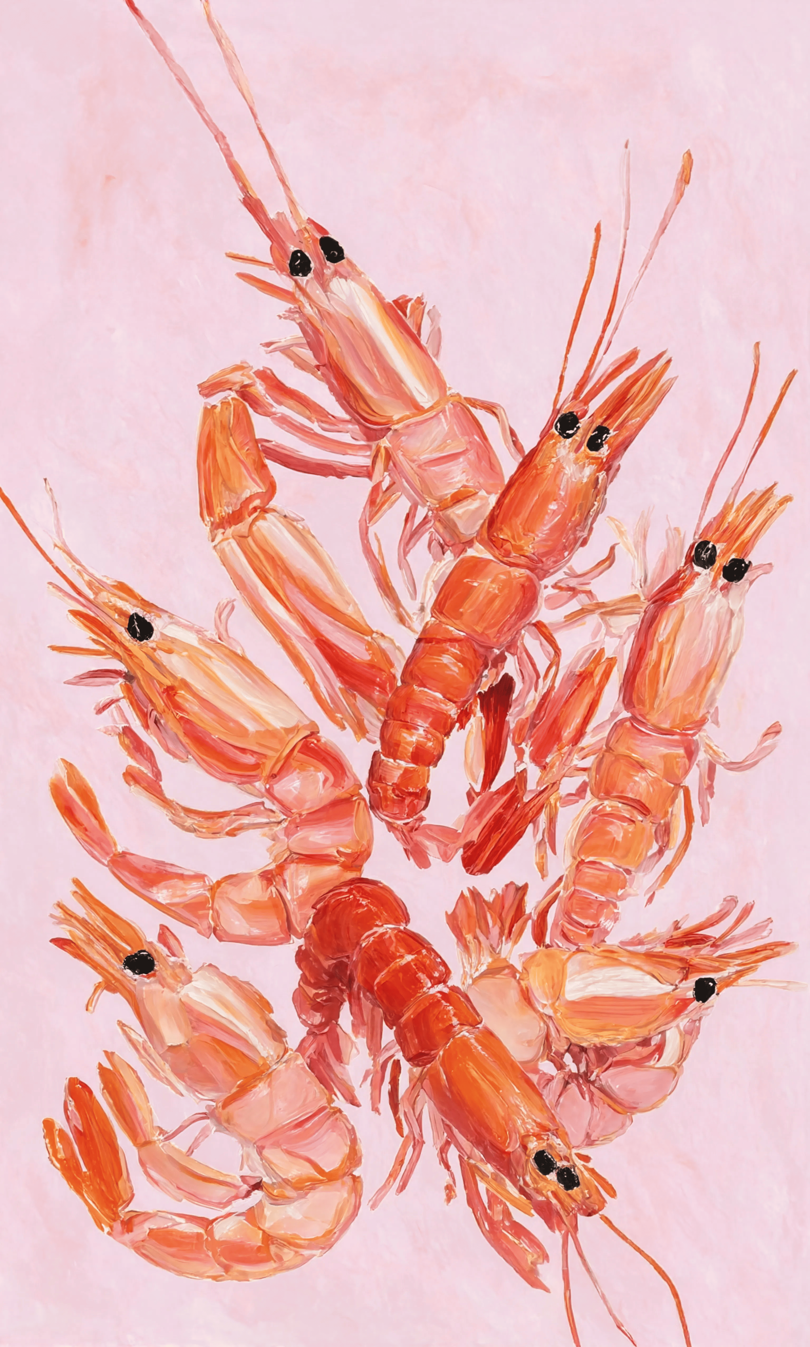 Set of 2 Blue Pedestal Pitcher + Pink Shrimps Illustration | Contemporary Still Life & Coastal Kitchen Wall Art Prints