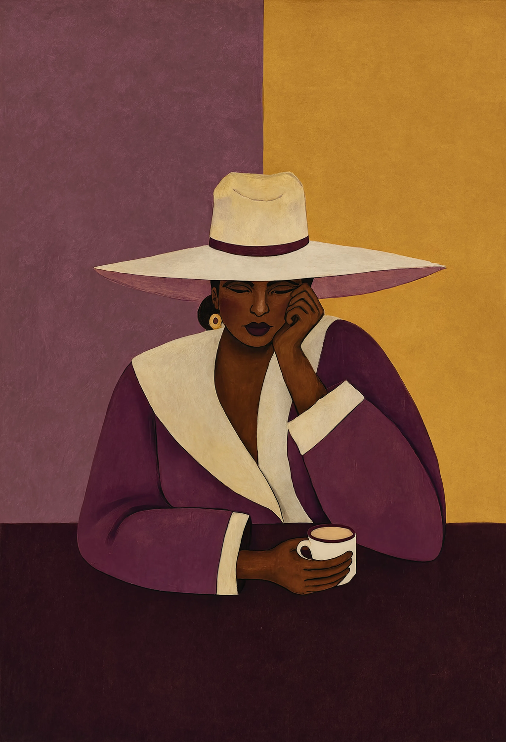 Plum Hat Portrait | Beautiful Woman Art Print