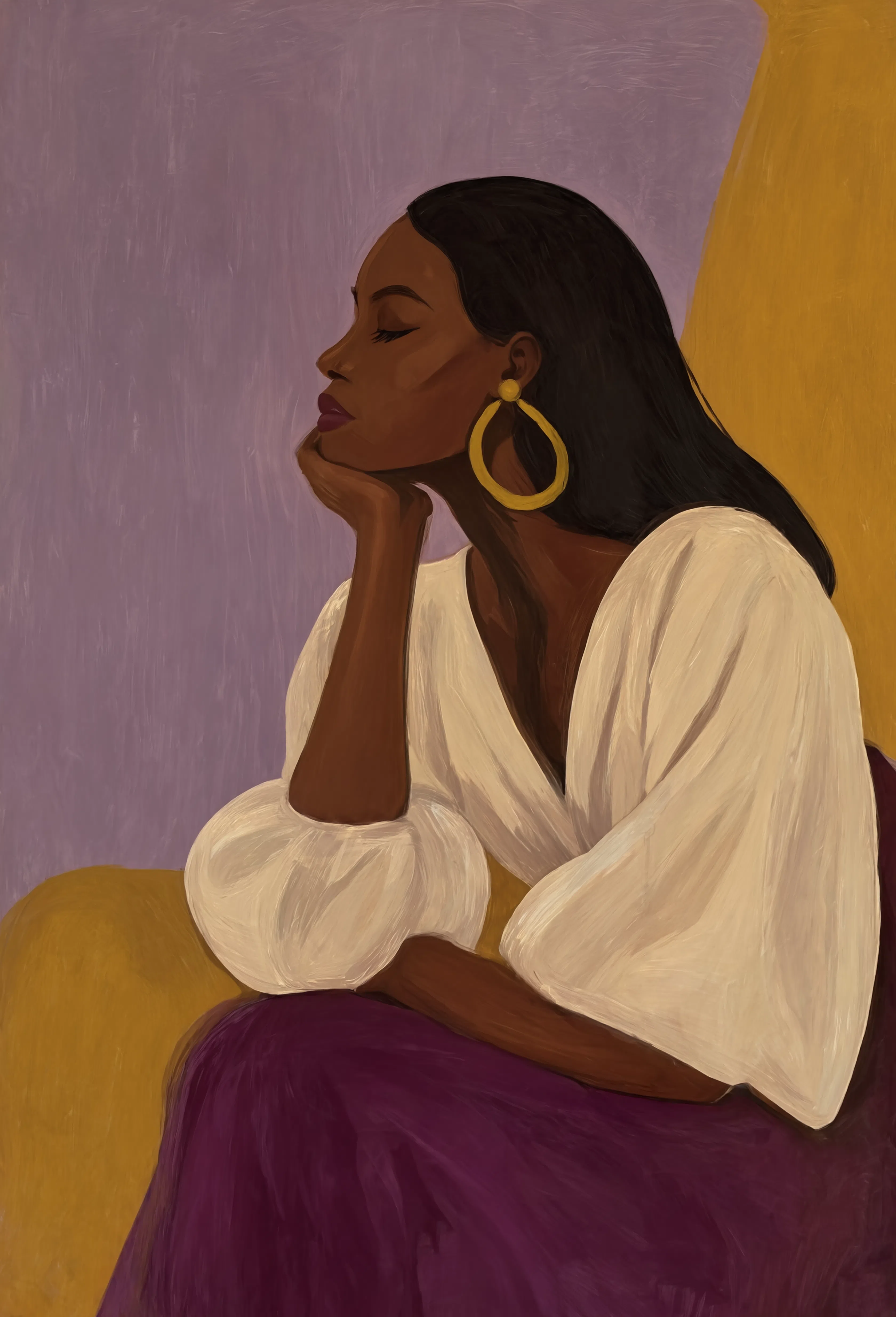 Set of 2 Modern Wall Art Prints | Polyphonically by Paul Klee & Elegant Black Woman Profile in Plum Tones