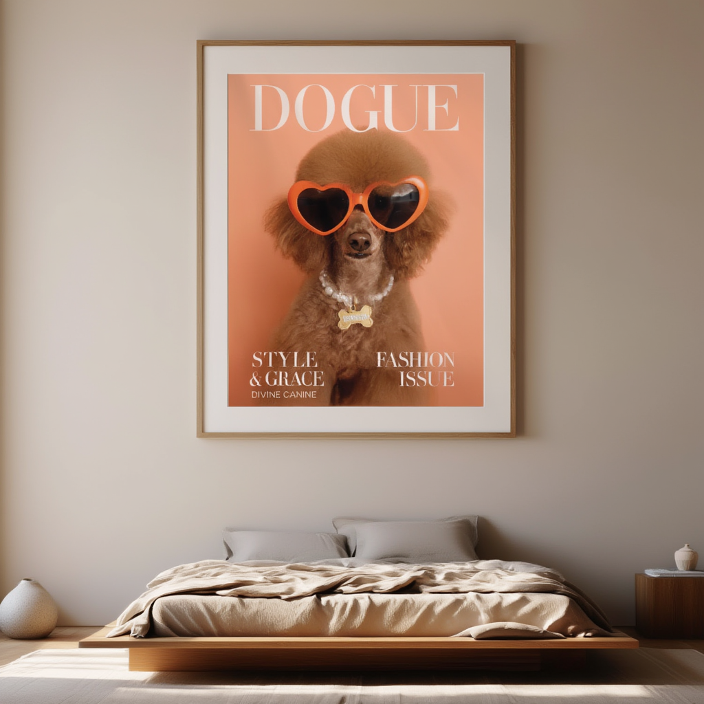 DOGUE – Poodle Peach Wall Art Print | Elegant Fashion Dog Poster | Minimalist Pet Decor