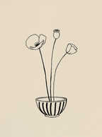 Set of 2 Navy Abstract I + Monochrome Poppies in Striped Bowl | Scandinavian & Botanical Wall Art Prints