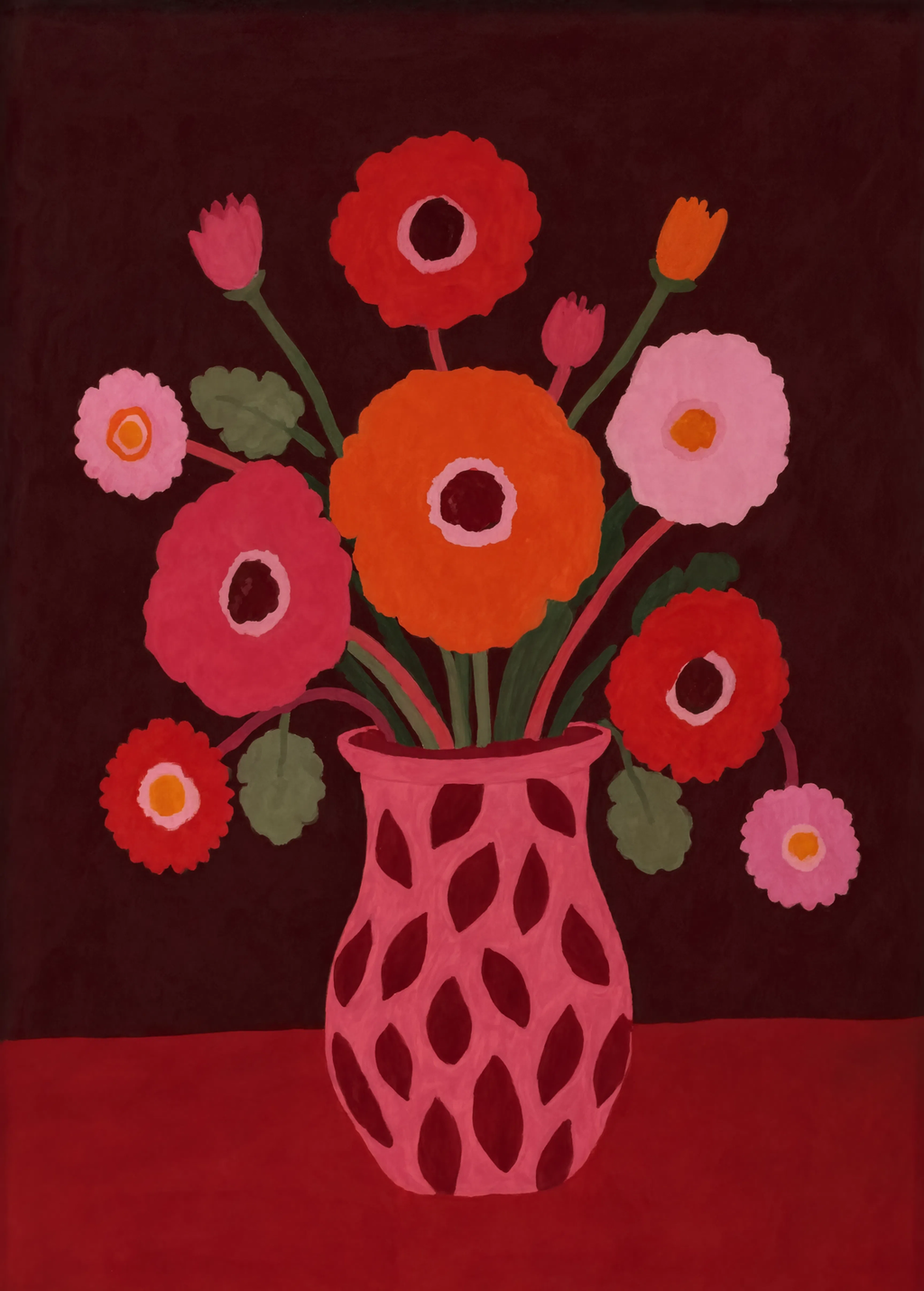 Set of 2 Poppy Bouquet Still Life & Burgundy Hat | Contemporary Floral & Figurative Art Prints