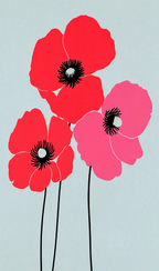 Set of 2 Colourful Poppy Flowers & Red & Pale Blue Figurative Woman | Contemporary Botanical & Figurative Wall Art Prints