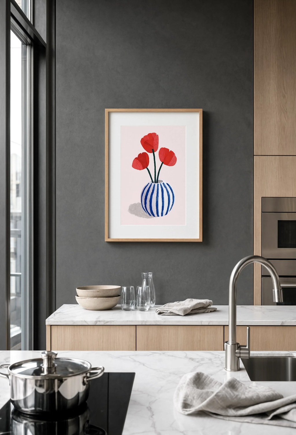 Pink Striped Vase | Contemporary Still Life Wall Art