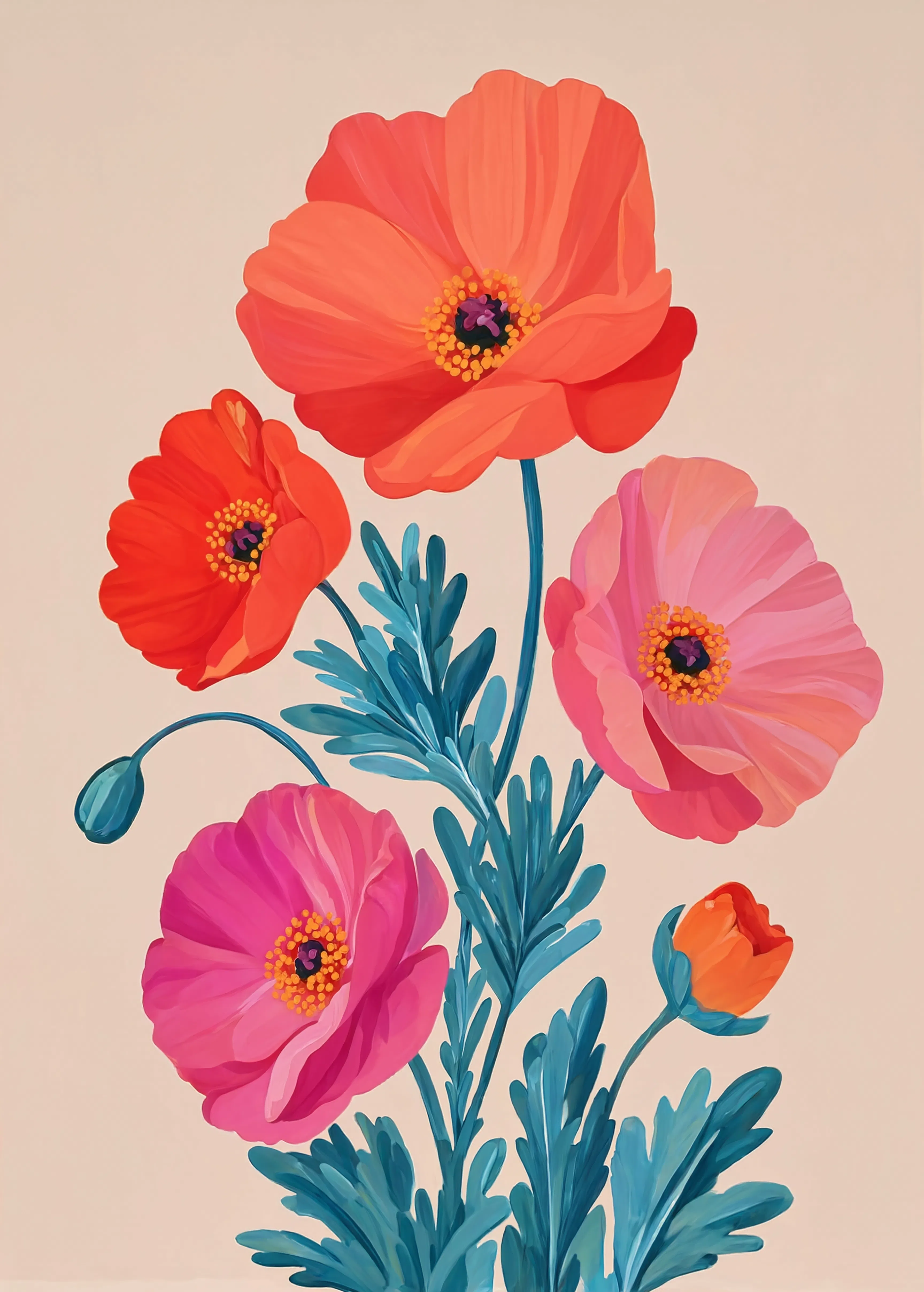Poppy Variation – Warm Hues | Contemporary Floral Wall Art Print