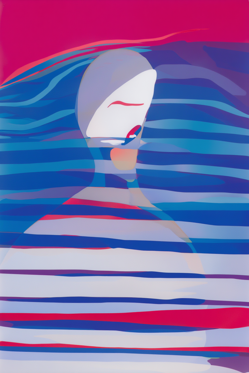 Striped Girl Reading – Set of 5 Modern Bedroom Art Prints - Hakyarts