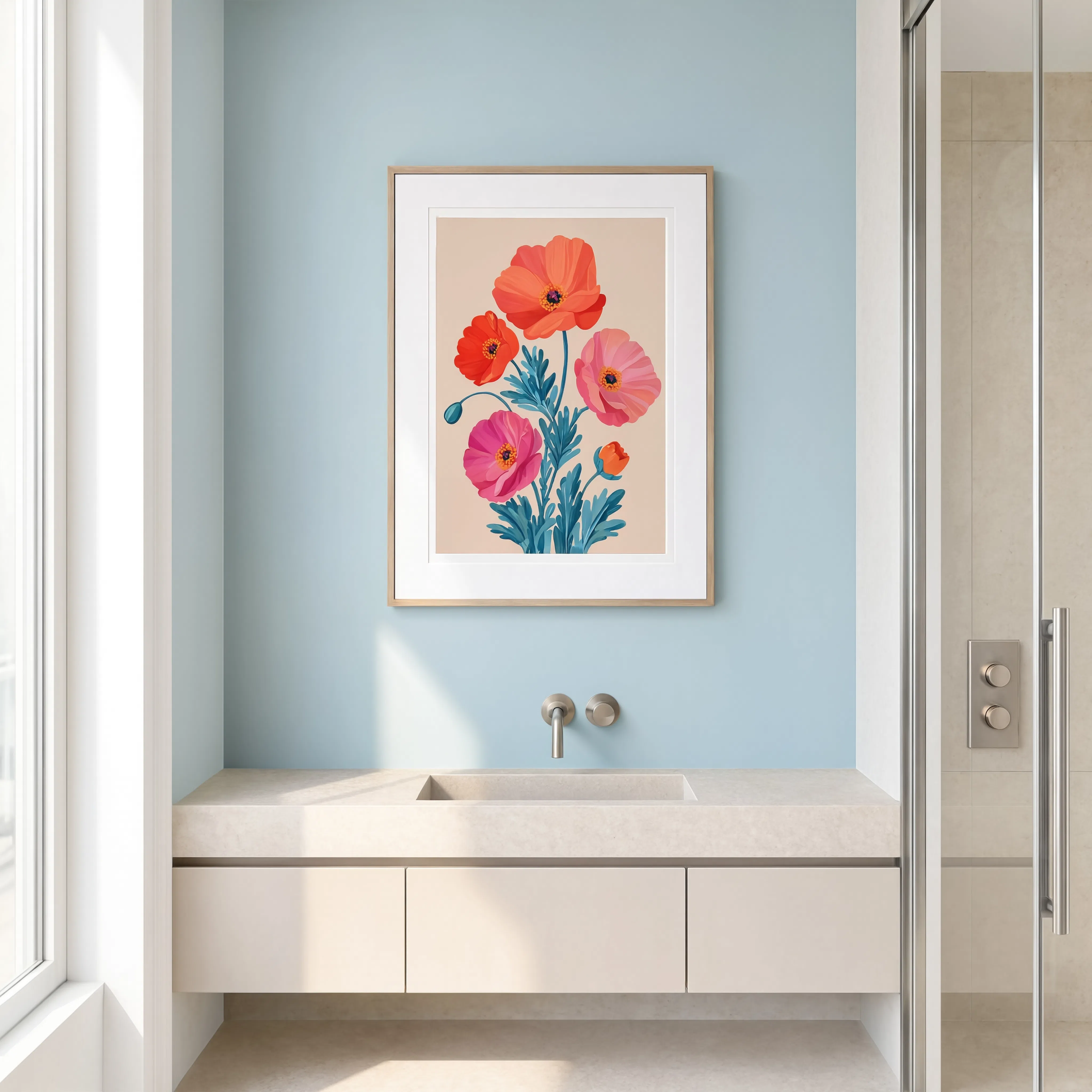 Poppy Variation – Warm Hues | Contemporary Floral Wall Art Print