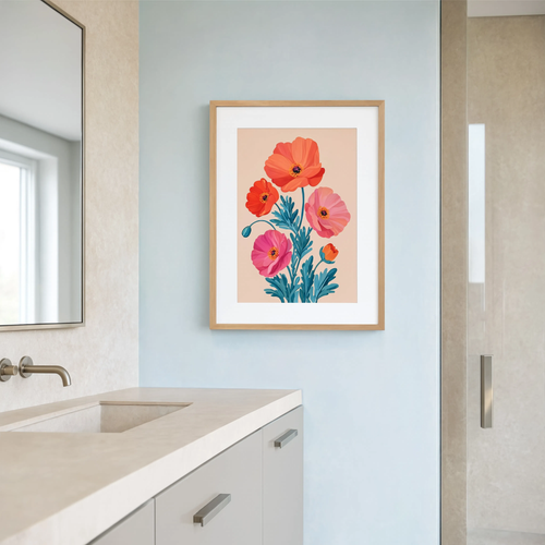 Poppy Variation – Warm Hues | Contemporary Floral Wall Art Print