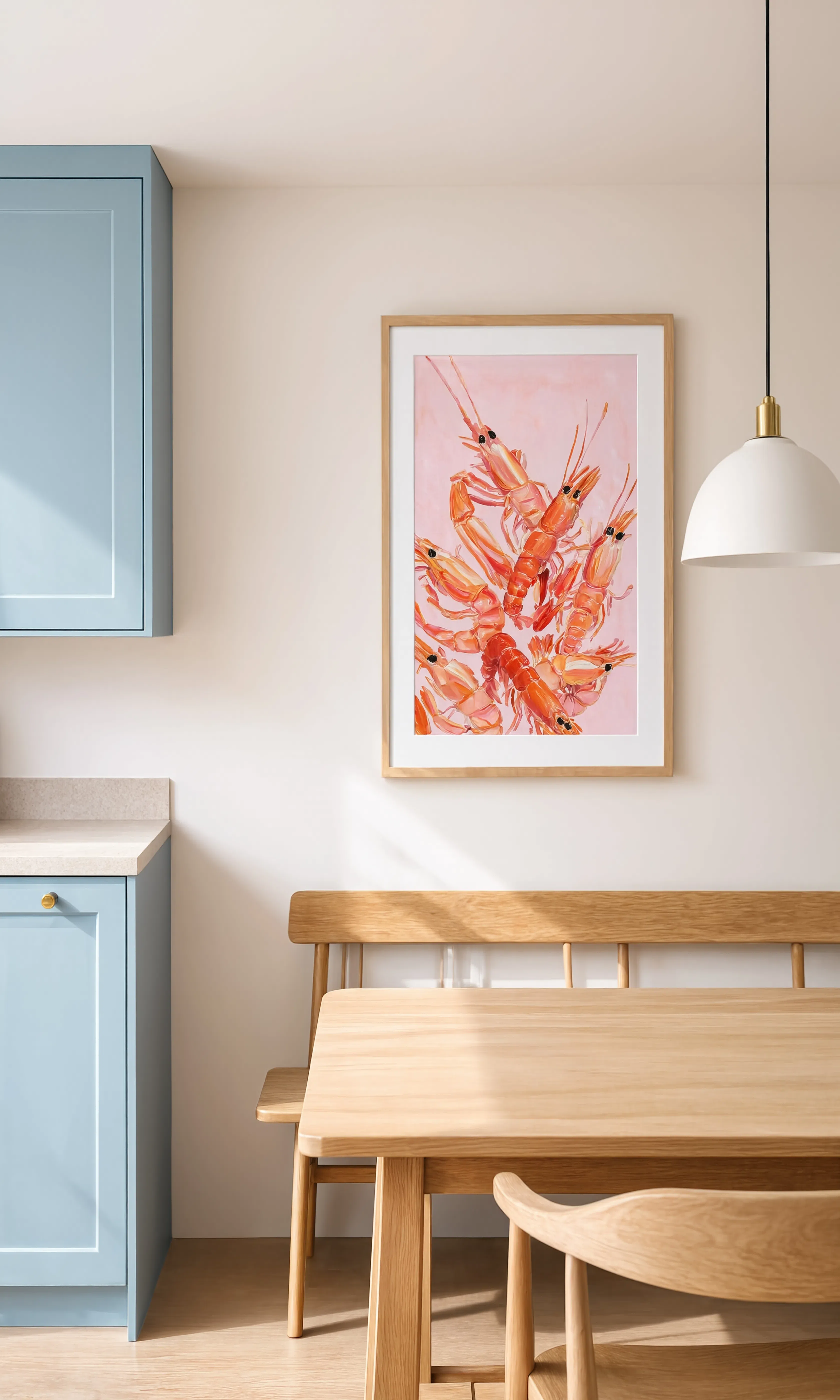 Pink Shrimps Illustration | Coastal Kitchen Wall Art Print
