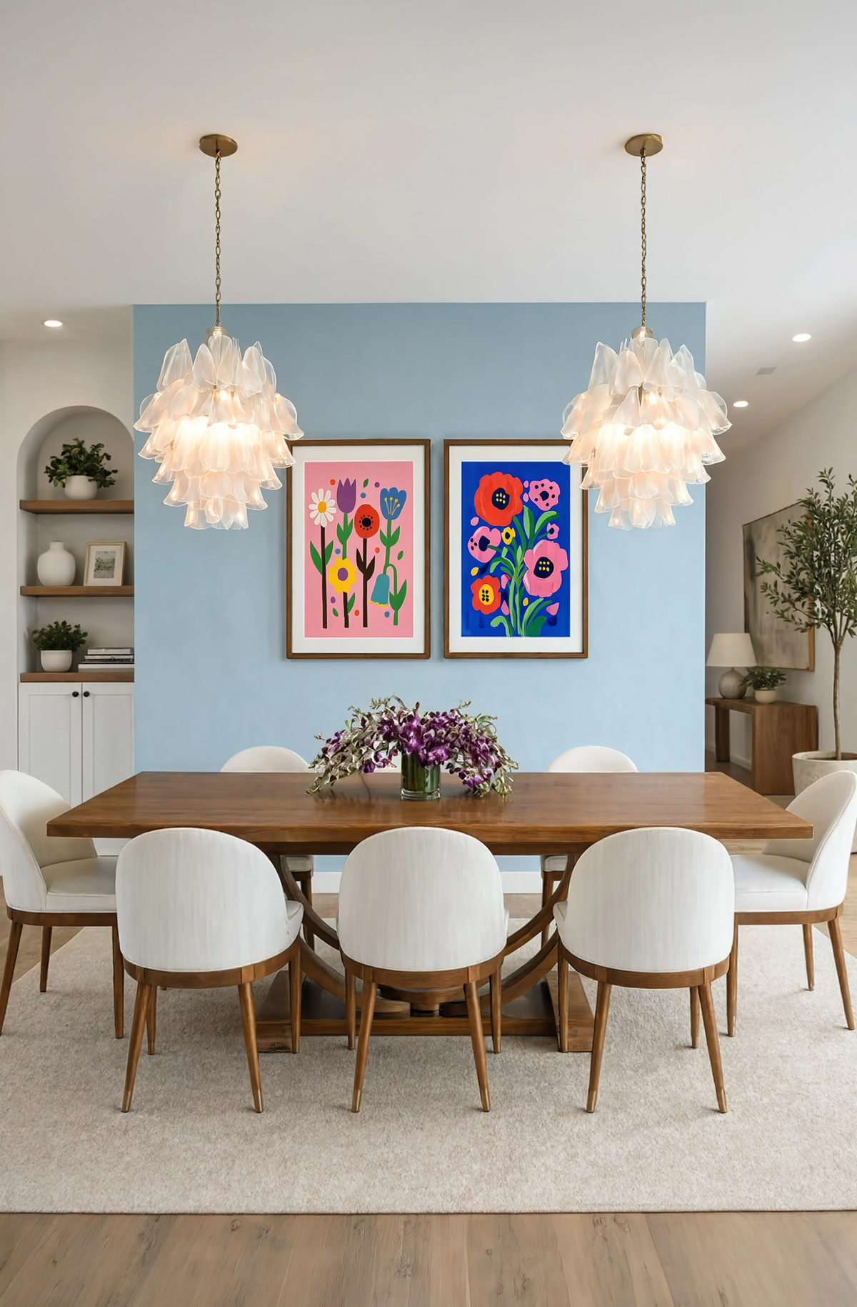 Set of 2 Cutout Floral Variation & Cobalt Pop Poppies | Contemporary Floral Wall Art Prints