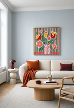 Pink Folk Floral Variation I | Contemporary Folk Botanical Wall Art Print