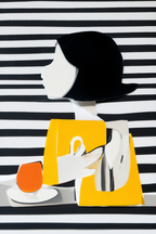 Black Striped Grid Girl – Abstract Wall Art Set for Living Room & Café - Set of 3 Prints - Hakyarts