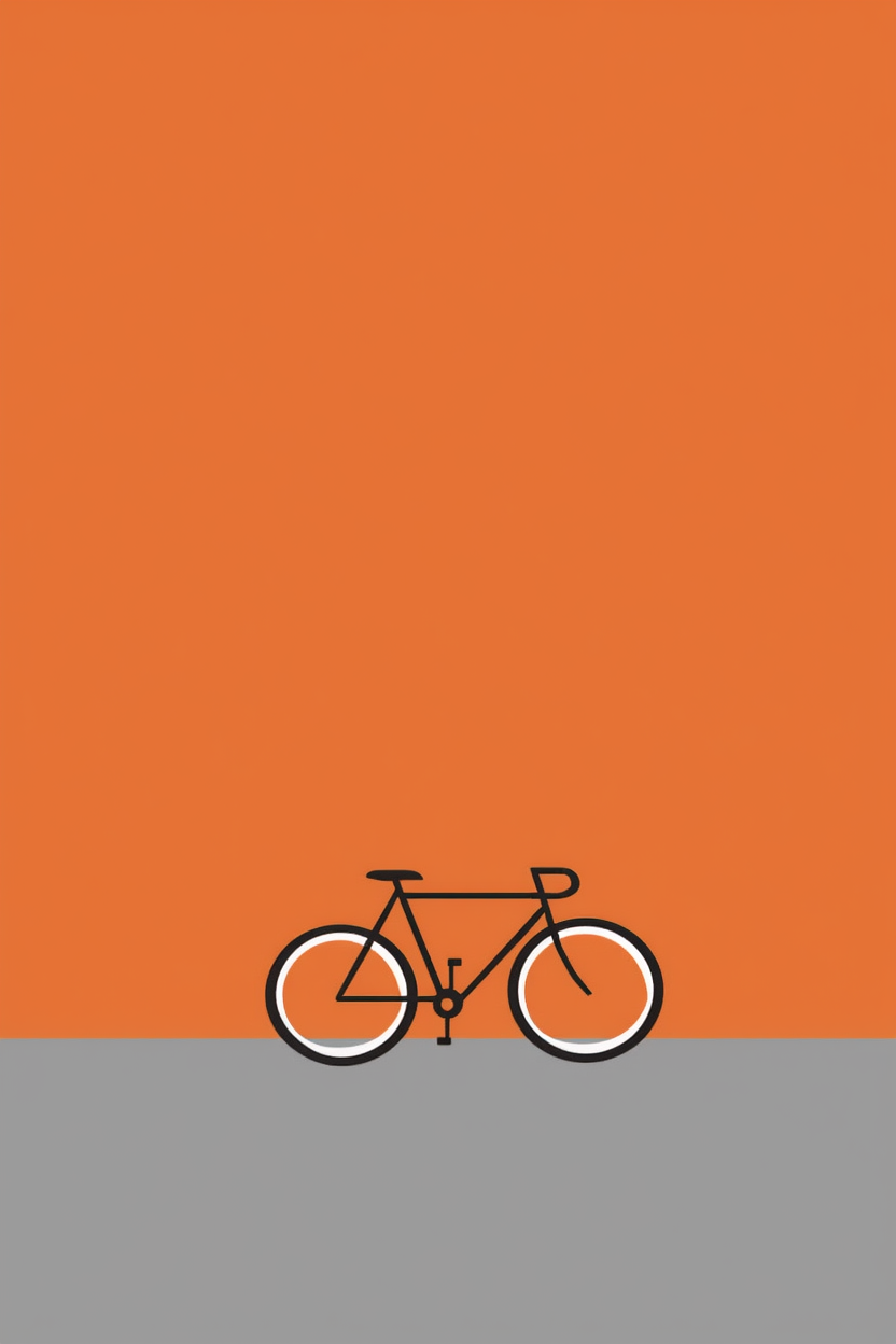 Abstract Orange Bauhaus Bicycle – Living Room Set of 3 Prints - Hakyarts