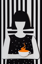 Black Striped Grid Girl – Abstract Wall Art Set for Living Room & Café - Set of 3 Prints - Hakyarts