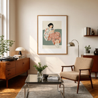 Folk Illustration Print | Woman Drinking Coffee | Contemporary Folk Wall Art
