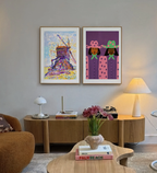 Set of 2 Piet Mondrian Apple Tree & Modern Black Girls Cowgirl Prints | Contemporary Wall Art Set