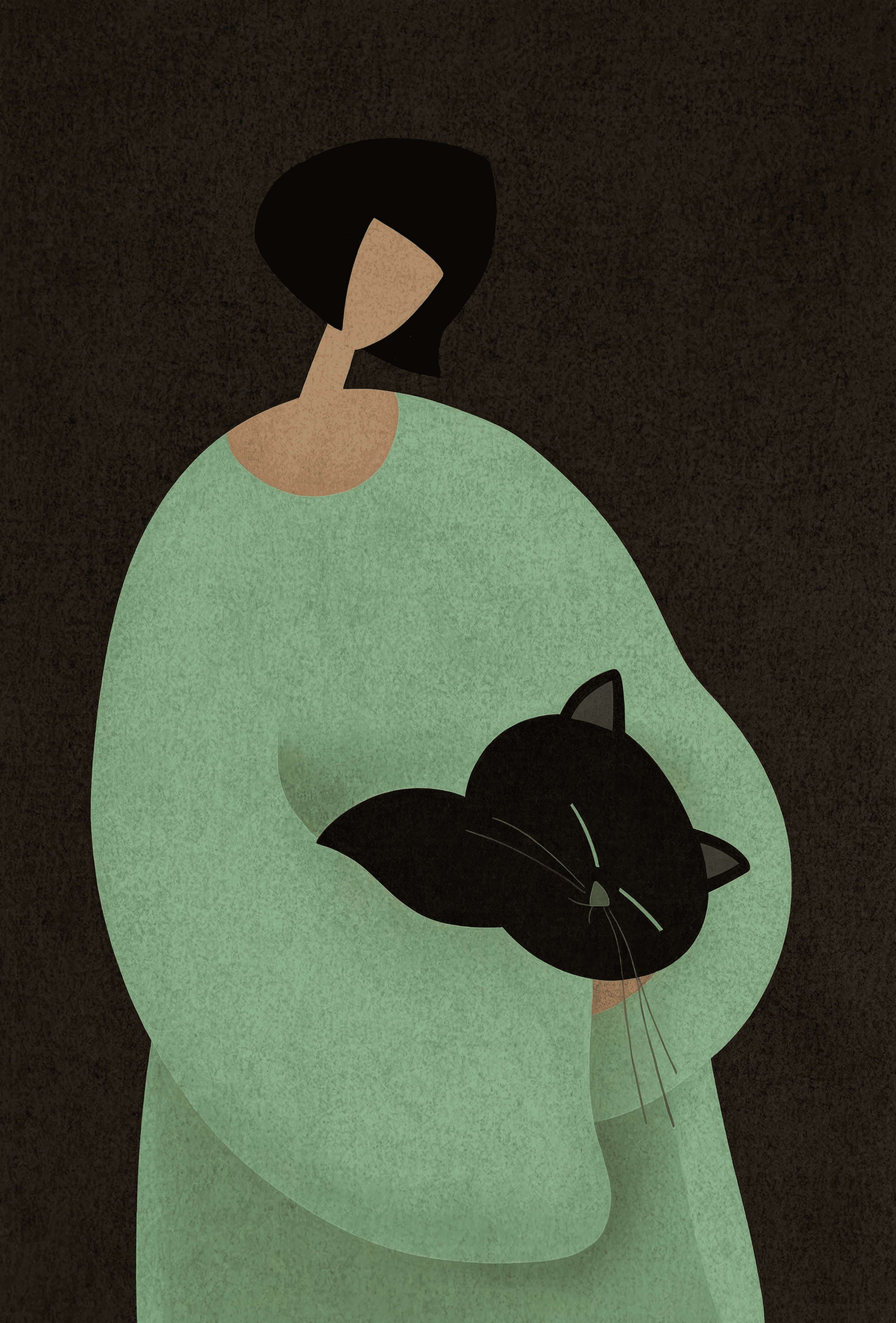 Figurative Woman with Cat | Contemporary Feminine Wall Art