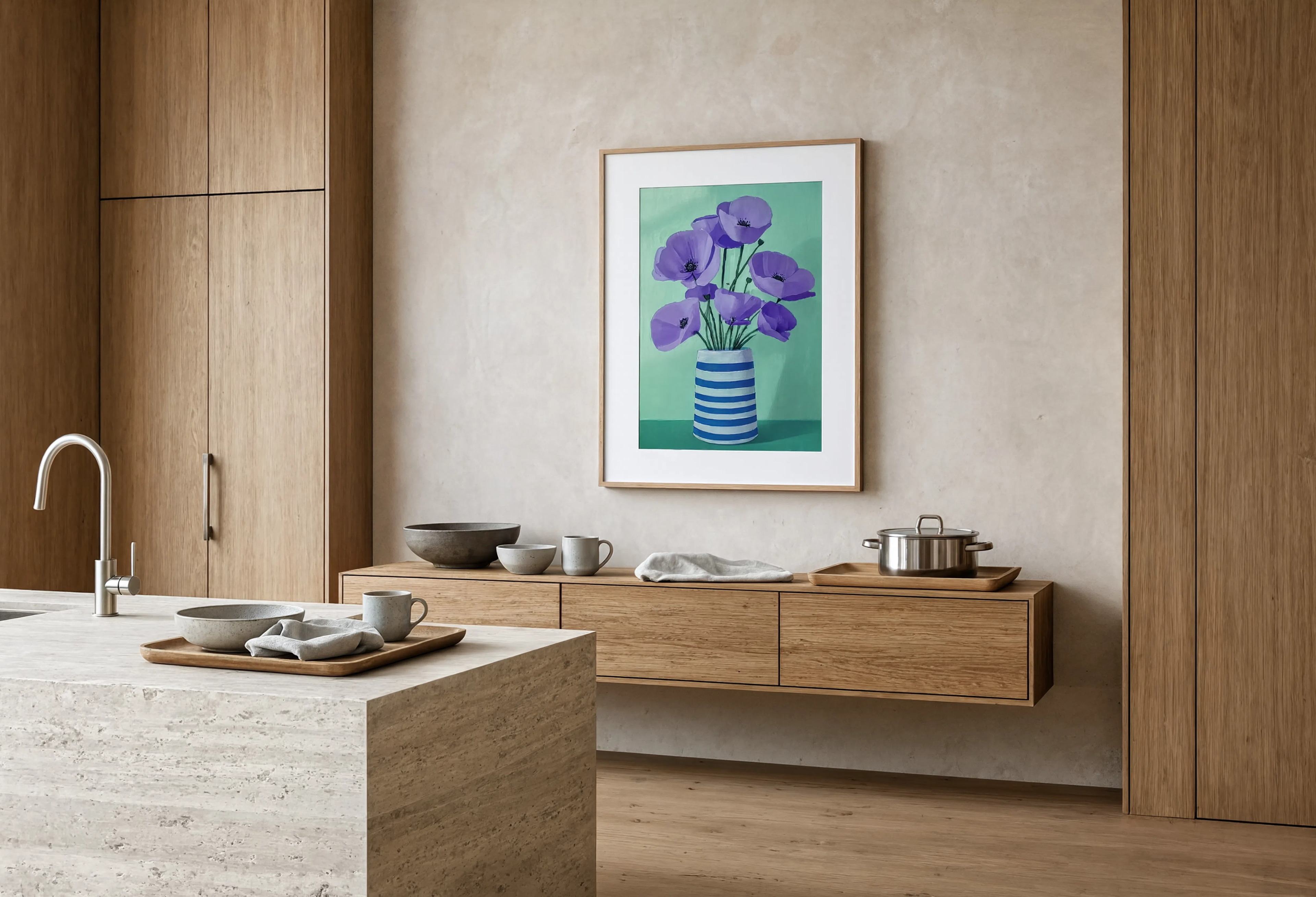 Violet Poppies – Mint | Contemporary Botanical Floral Wall Art
