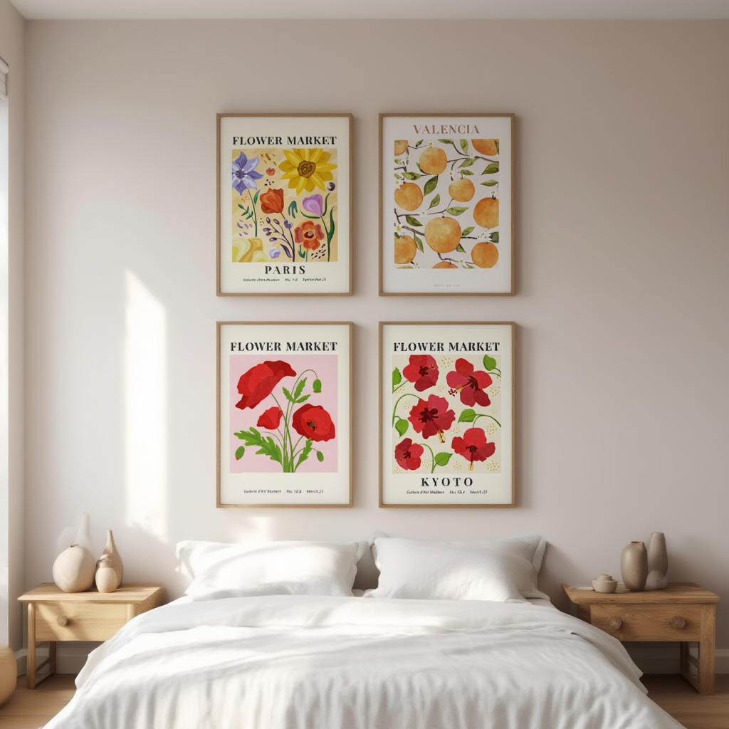 Set of 4 Art Prints  – Flower Market - Hakyarts