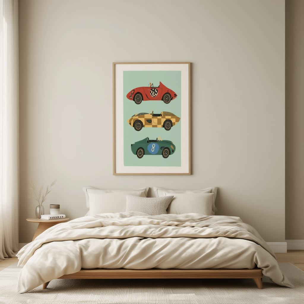 Red & Green Race Cars – Minimalist Wall Art Print