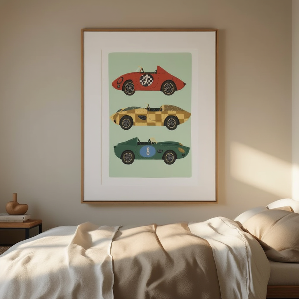 Red & Green Race Cars – Minimalist Wall Art Print