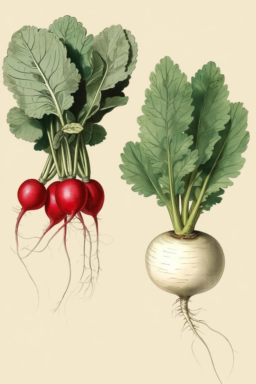 Radish & Turnip – Botanical Vegetable Art Print - Hakyarts