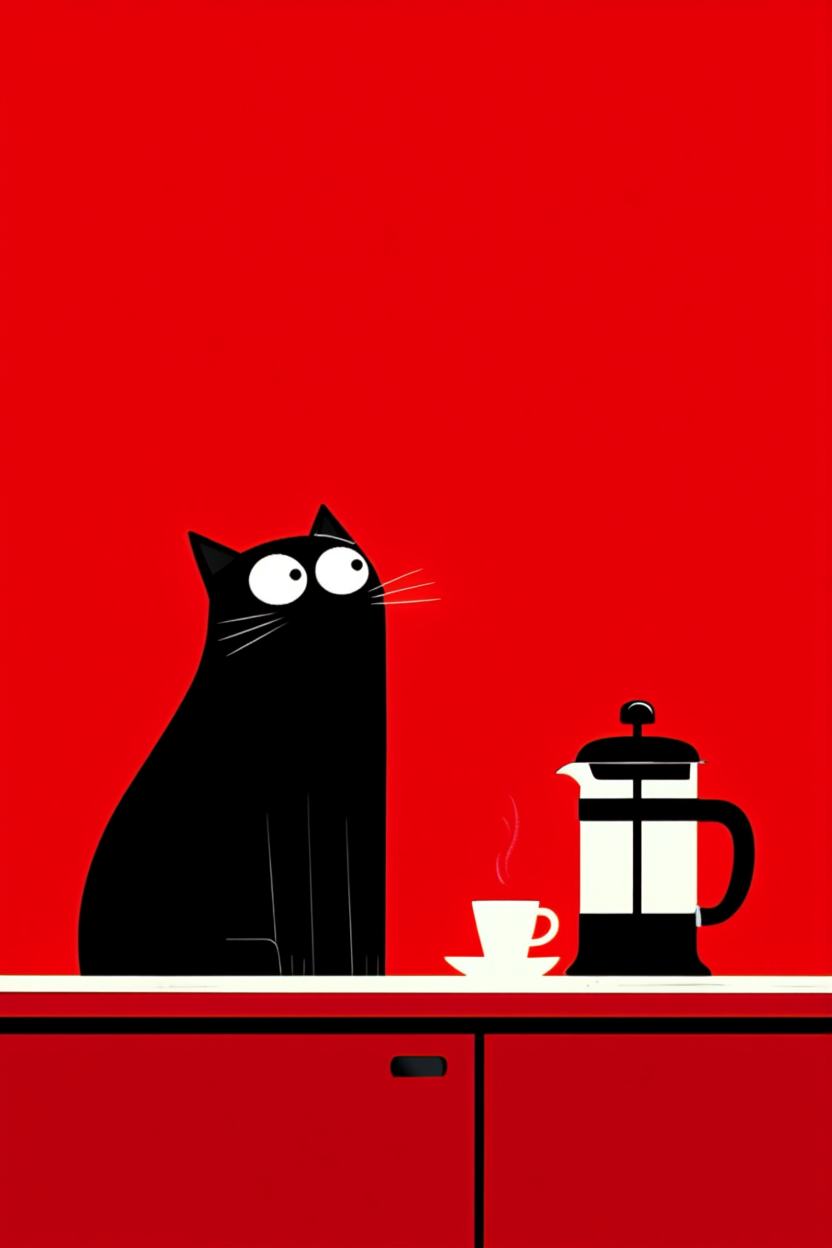 Red Cat Coffee – Minimalist Wall Art Print