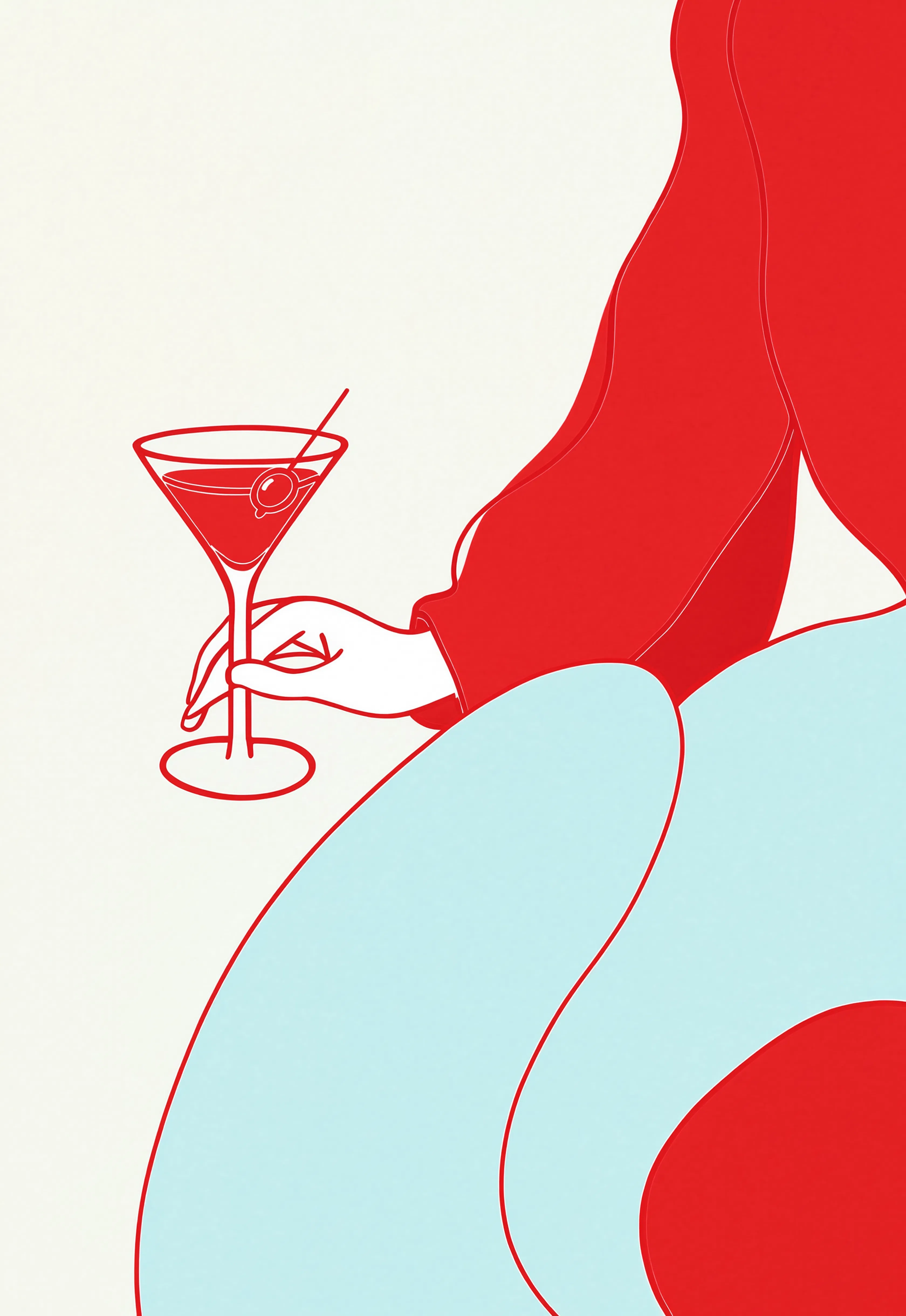 Set of 2 Red & Pale Blue Martini | Contemporary Cocktail Wall Art Print | Breathe | Minimalist Quote Wall Art