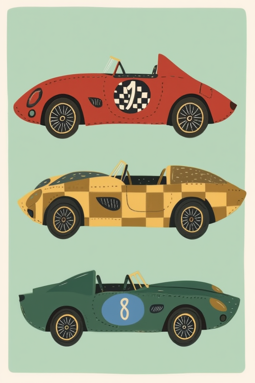 Red & Green Race Cars – Minimalist Wall Art Print