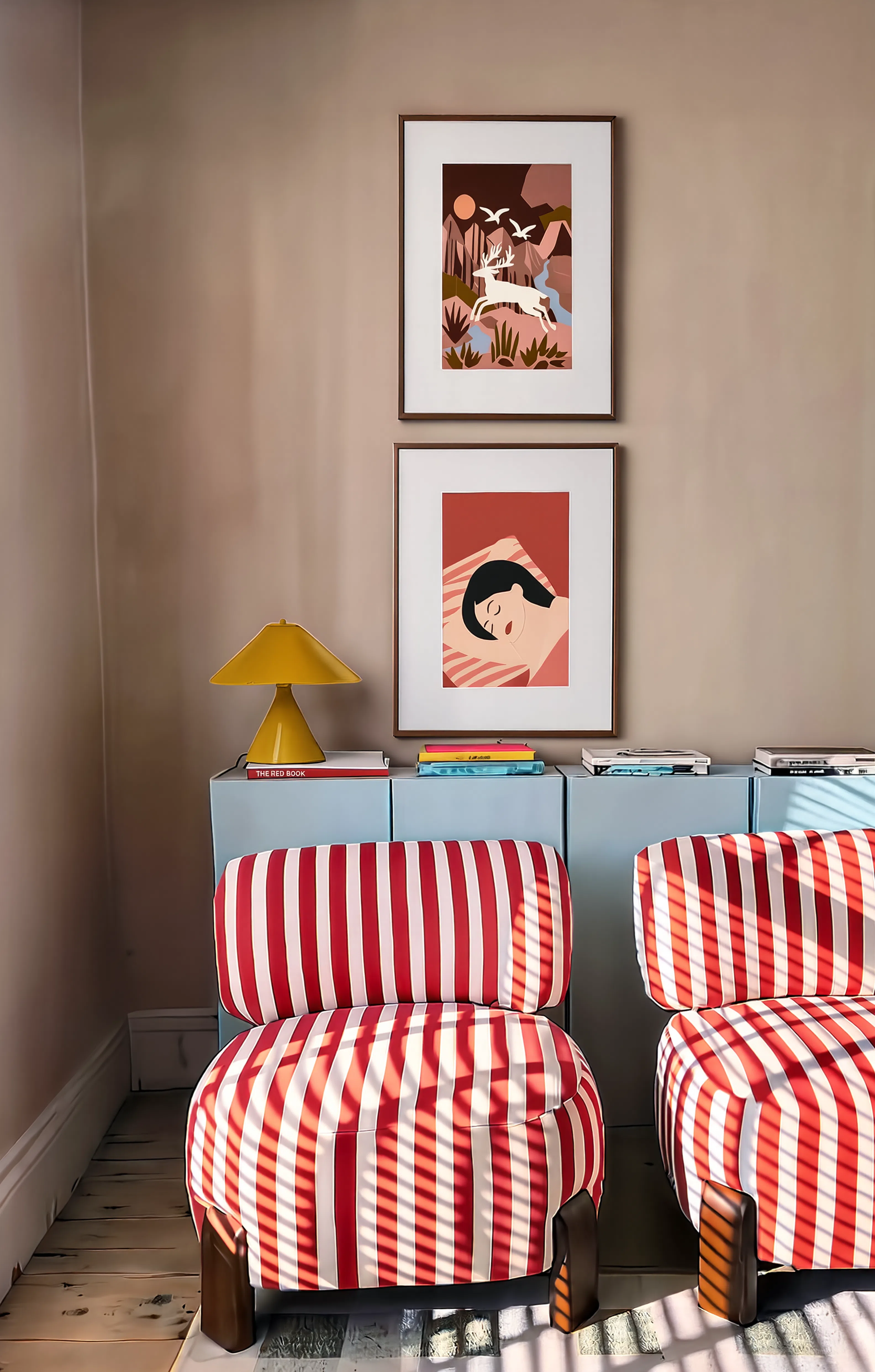 Set of 2 Sleeping Woman & Deer Illustration Prints | Contemporary Figurative & Woodland Wall Art Set