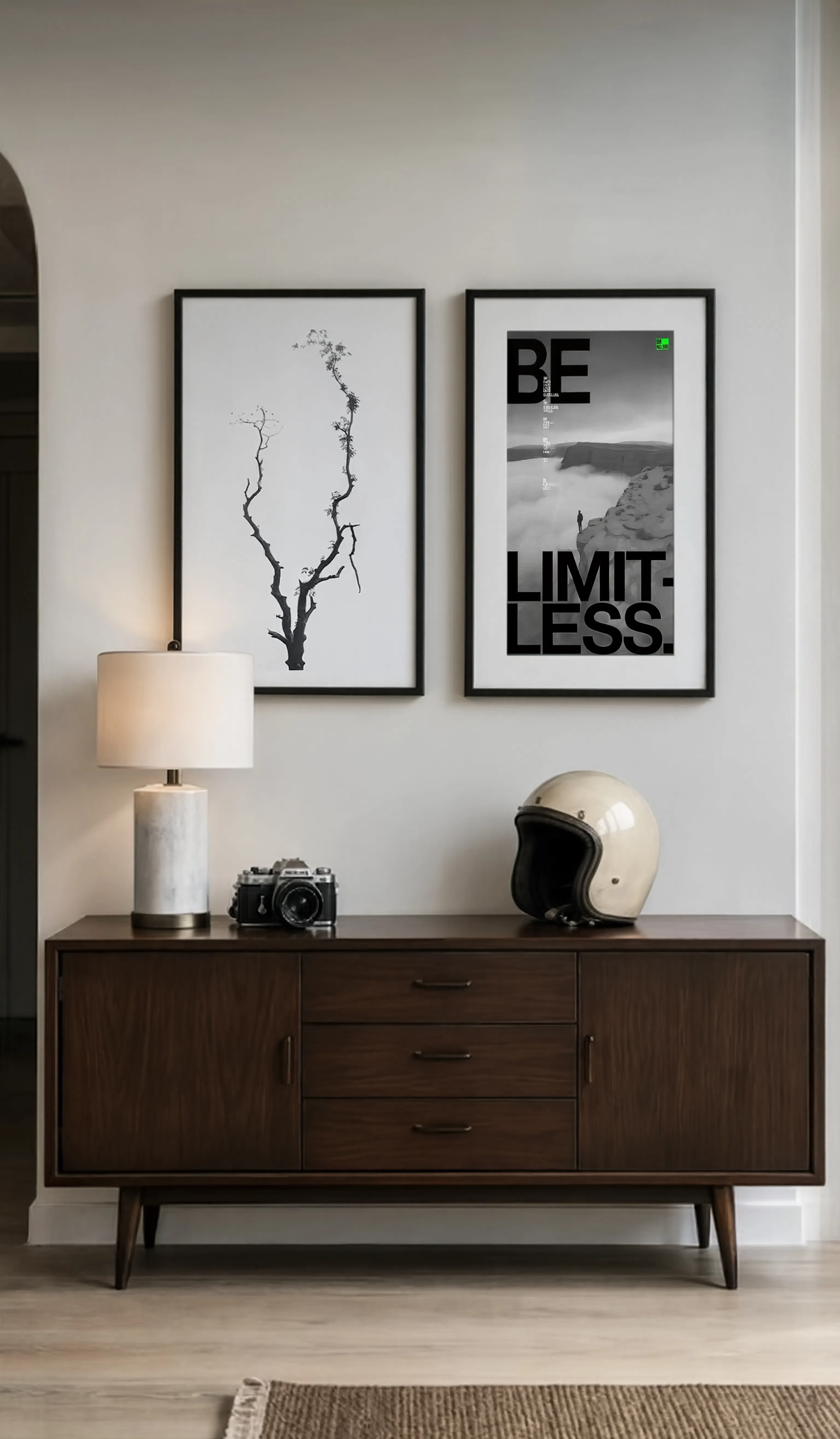 Set of 2 Modern Botanical & Inspirational Wall Art Prints – Minimal Tree & Be Limitless Gallery Set