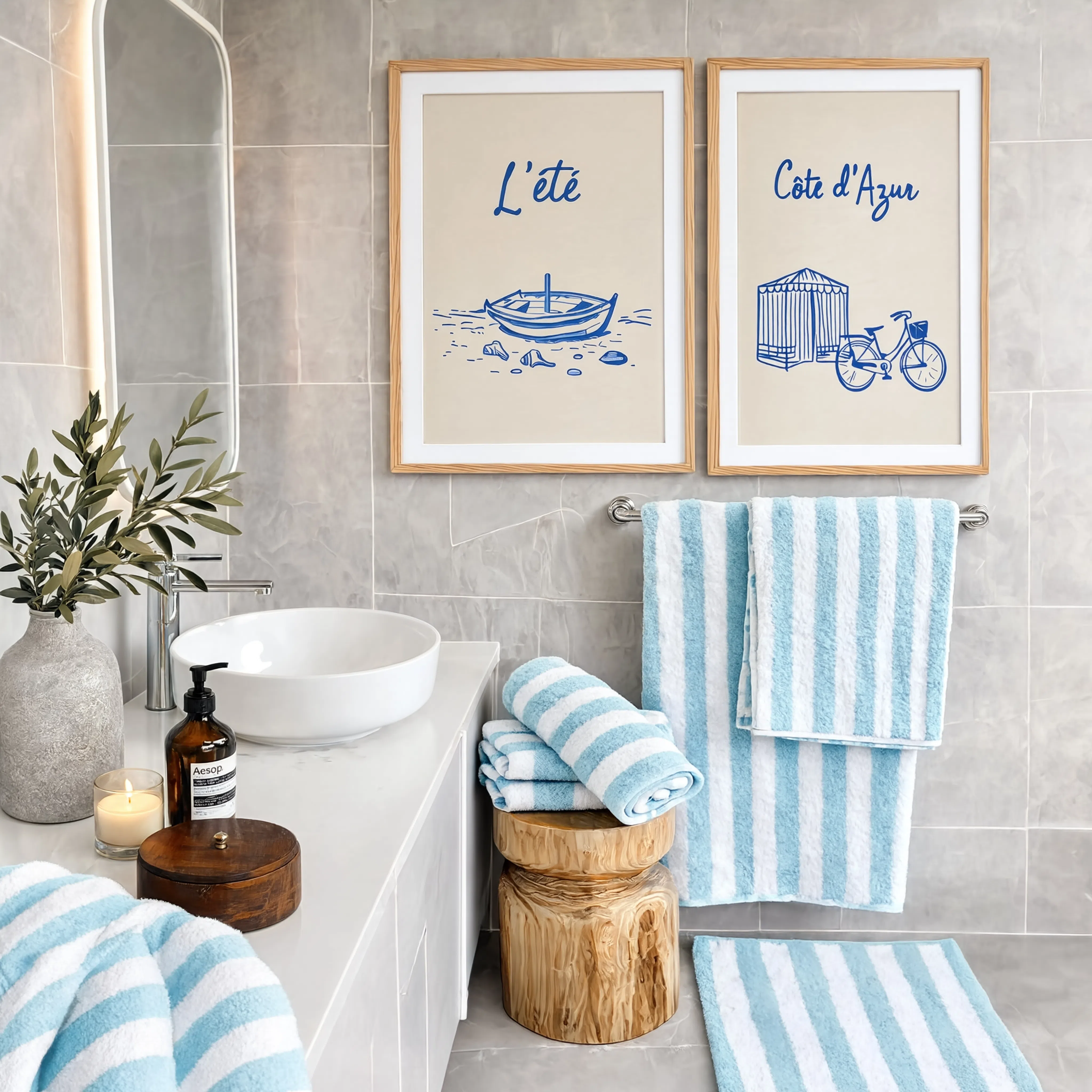 Set of 2 Côte d’Azur & L’Été Minimalist Wall Art Prints – Modern Mediterranean Gallery Set