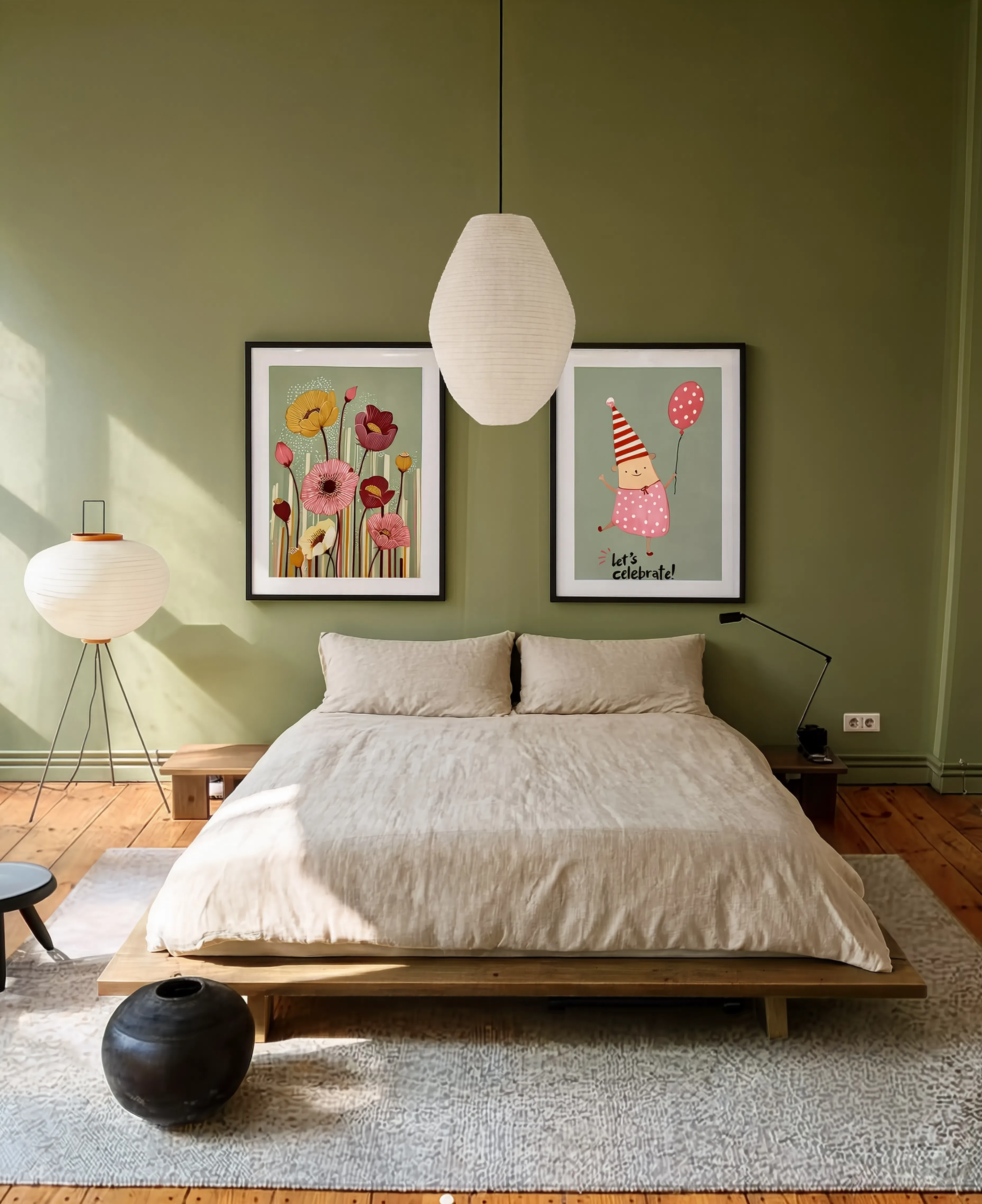 Set of 2 Celebrations & Illustrated Poppies II | Contemporary Folk & Botanical Art Prints