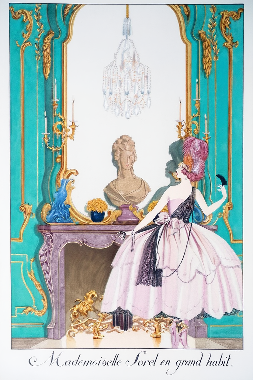 Georges Barbier – Mademoiselle Sorel en grand habit – Art Deco Fashion Illustration Print