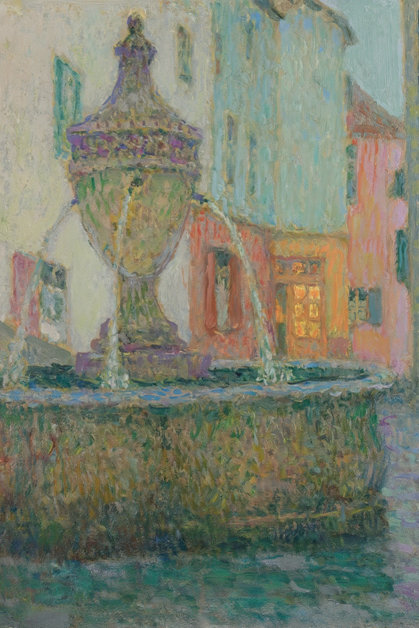 La Fontaine, Saint-Paul de Vence (1925) by Henri Le Sidaner – Garden & Village Landscape Art Print