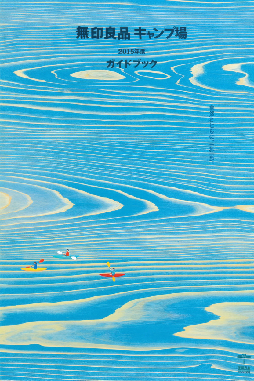 Japanese Poster – Muji Campsite – Norito Shinmura & Kosuke Niwano – Minimalist Travel Illustration Print