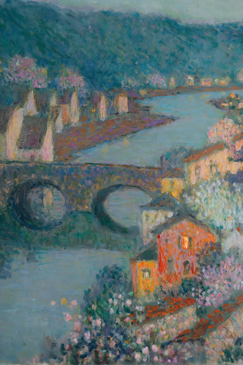 Les Maisons sur la Rivière (circa 1938) by Henri Le Sidaner – Riverside Landscape Art Print