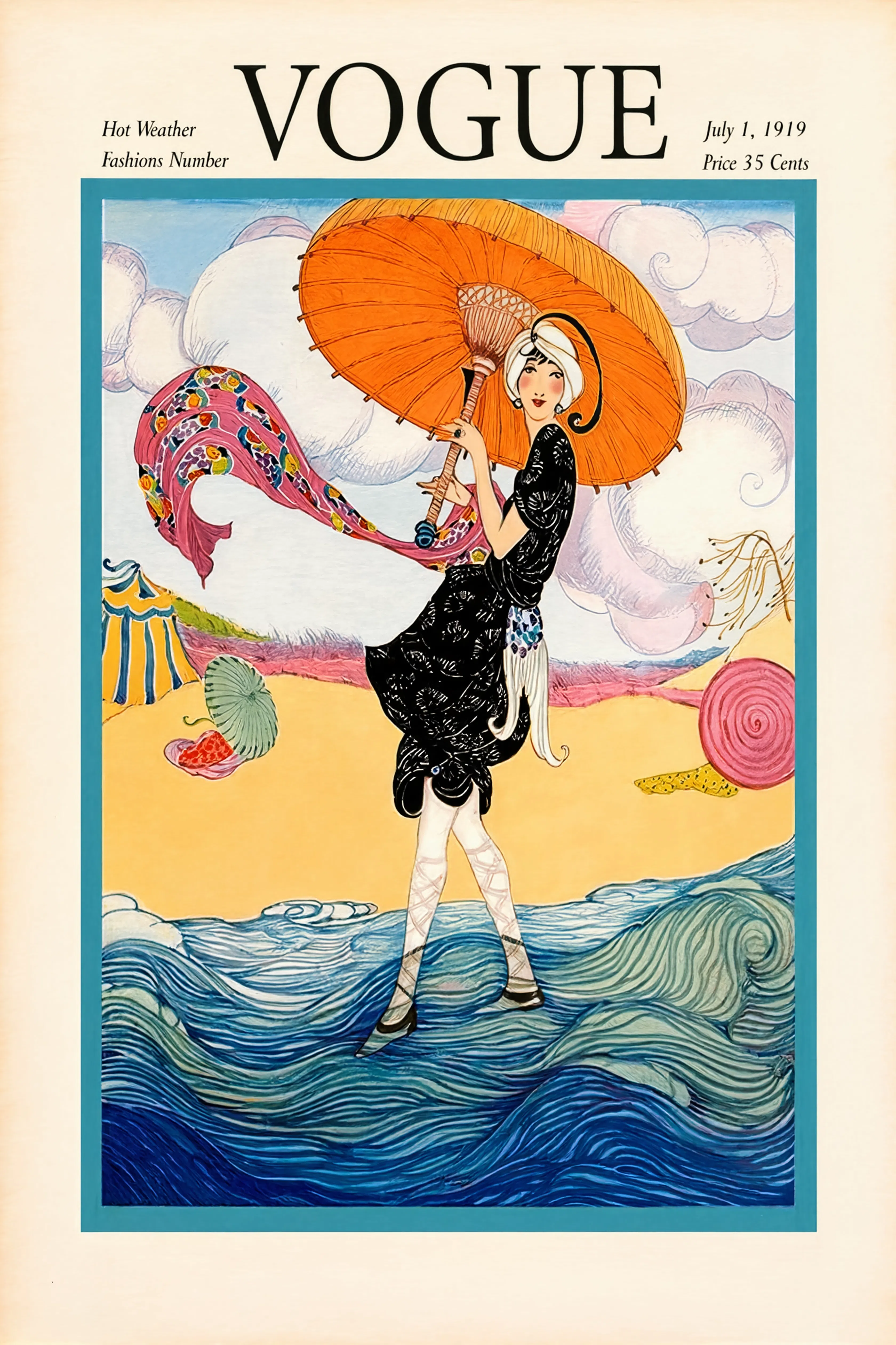 Vogue Magazine Cover, July 1 1919 – Hot Weather Fashions Vintage Editorial Art Print