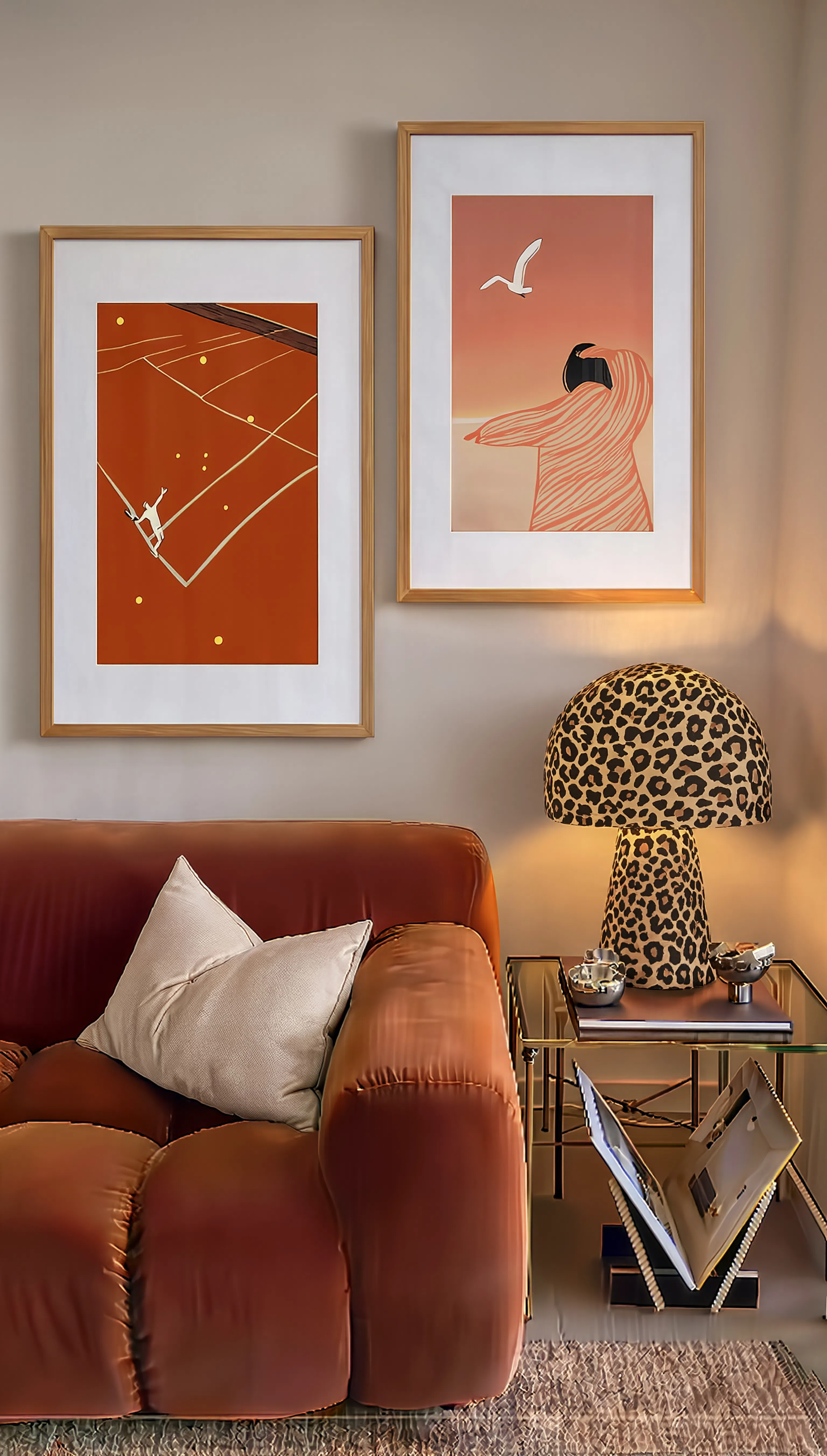 Set of 2 Modern Minimalist Wall Art Prints – Abstract Female Figure & Tennis Match Sports Gallery Set